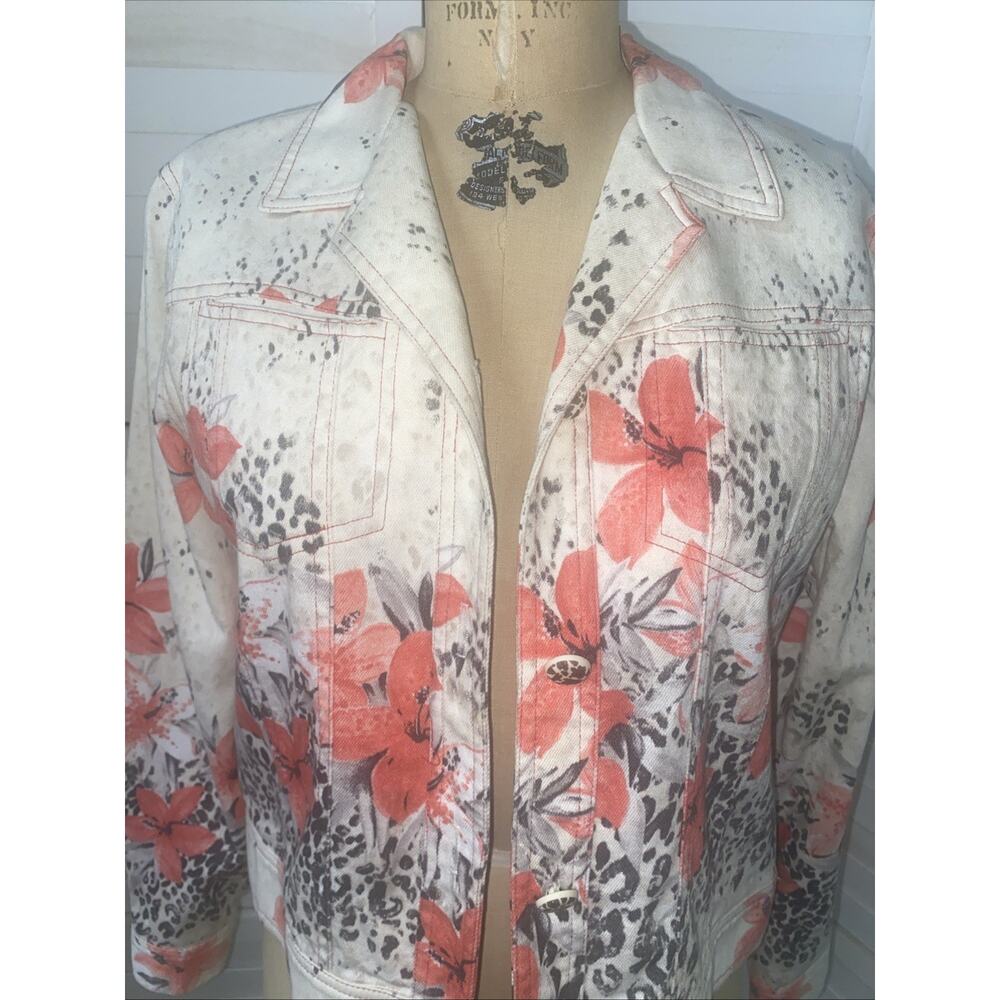 Nancy Bolen City Girl Ladies’ Size M Cream Denim Floral Lightweight Jacket - Picture 3 of 9